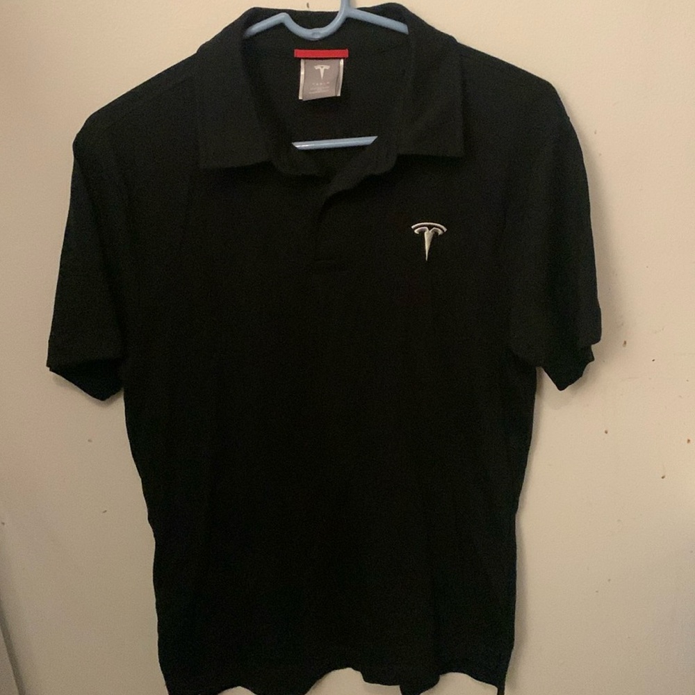 Rare Official Tesla Motors Black Polo Shirt w/Silver Logo SZ Medium 🔥